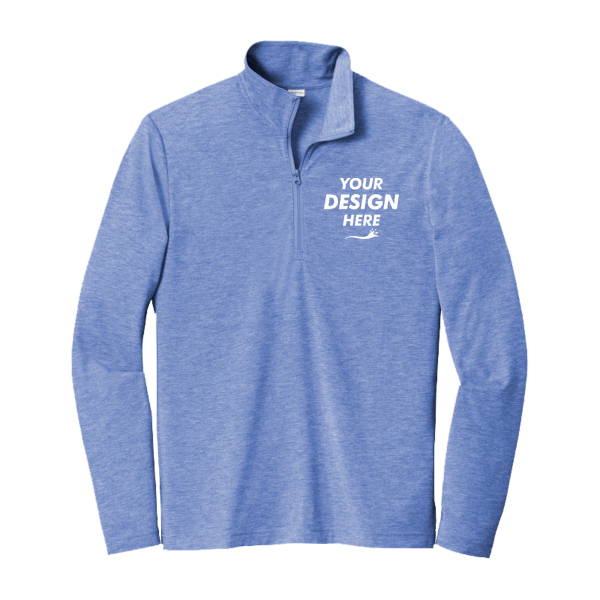 Sport Tek PosiCharge ® Tri Blend Wicking 1/4 Zip Pullover, True Royal Heather, Front view, Mockup