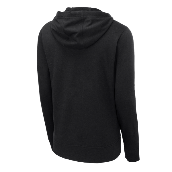 Sport Tek PosiCharge ® Tri Blend Wicking Fleece Full Zip Hooded Jacket, Black Triad Solid, Back view
