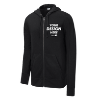 Sport Tek PosiCharge ® Tri Blend Wicking Fleece Full Zip Hooded Jacket, Black Triad Solid, Front view, Mockup