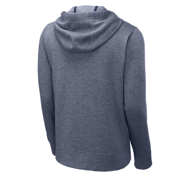 Sport Tek PosiCharge ® Tri Blend Wicking Fleece Full Zip Hooded Jacket, True Navy Heather, Back view