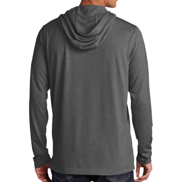 Sport Tek PosiCharge ® Tri Blend Wicking Long Sleeve Hoodie, Dark Grey Heather, Back view