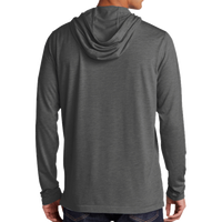 Sport Tek PosiCharge ® Tri Blend Wicking Long Sleeve Hoodie, Dark Grey Heather, Back view