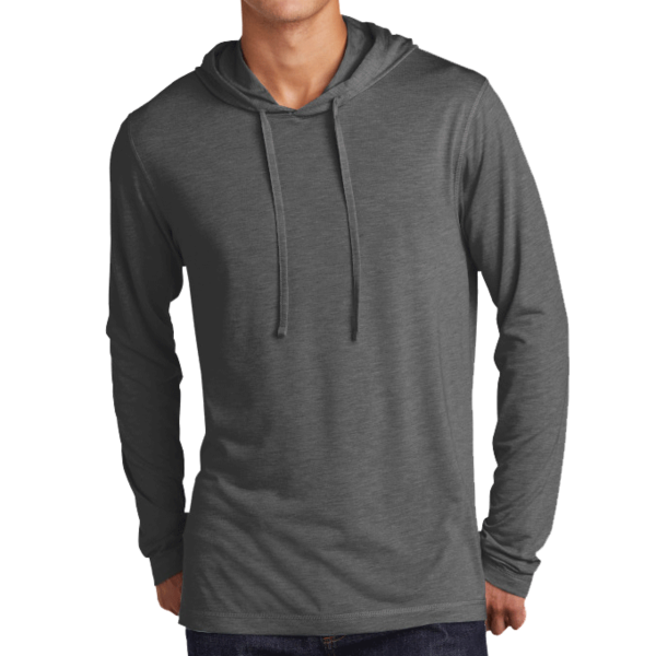 Sport Tek PosiCharge ® Tri Blend Wicking Long Sleeve Hoodie, Dark Grey Heather, Front view