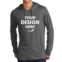 Sport Tek PosiCharge ® Tri Blend Wicking Long Sleeve Hoodie, Dark Grey Heather, Front view, Mockup