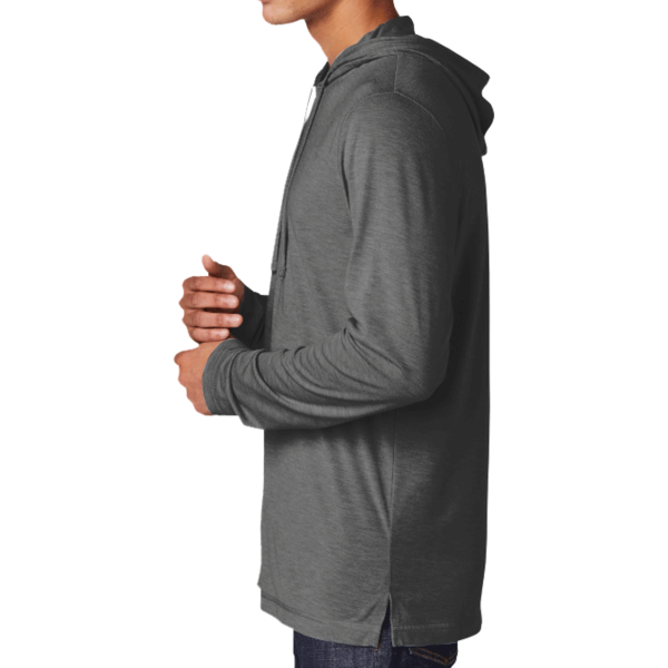 Sport Tek PosiCharge ® Tri Blend Wicking Long Sleeve Hoodie, Dark Grey Heather, Left Sleeve view