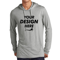 Sport Tek PosiCharge ® Tri Blend Wicking Long Sleeve Hoodie, Light Grey Heather, Front view, Mockup