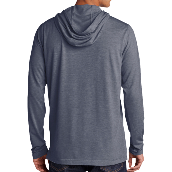 Sport Tek PosiCharge ® Tri Blend Wicking Long Sleeve Hoodie, True Navy Heather, Back view