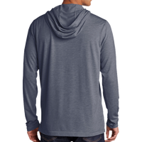 Sport Tek PosiCharge ® Tri Blend Wicking Long Sleeve Hoodie, True Navy Heather, Back view