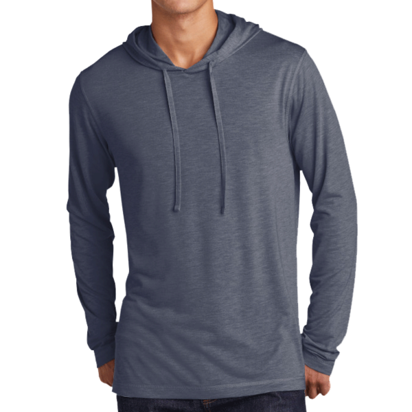 Sport Tek PosiCharge ® Tri Blend Wicking Long Sleeve Hoodie, True Navy Heather, Front view