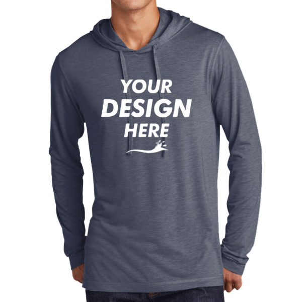 Sport Tek PosiCharge ® Tri Blend Wicking Long Sleeve Hoodie, True Navy Heather, Front view, Mockup