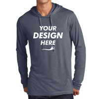 Sport Tek PosiCharge ® Tri Blend Wicking Long Sleeve Hoodie, True Navy Heather, Front view, Mockup