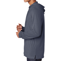 Sport Tek PosiCharge ® Tri Blend Wicking Long Sleeve Hoodie, True Navy Heather, Left Sleeve view