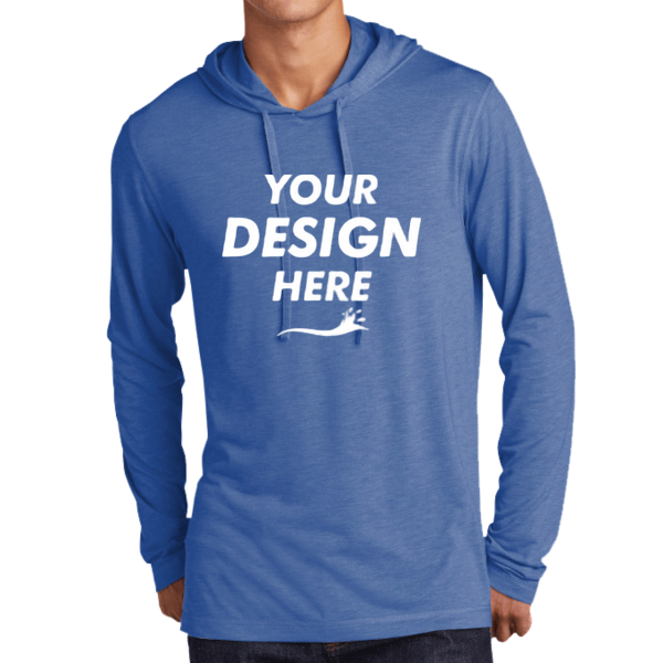 Sport Tek PosiCharge ® Tri Blend Wicking Long Sleeve Hoodie, True Royal Heather, Front view, Mockup