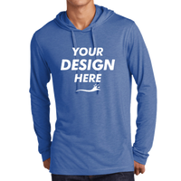 Sport Tek PosiCharge ® Tri Blend Wicking Long Sleeve Hoodie, True Royal Heather, Front view, Mockup