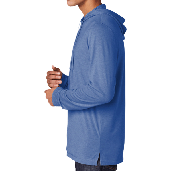 Sport Tek PosiCharge ® Tri Blend Wicking Long Sleeve Hoodie, True Royal Heather, Left Sleeve view