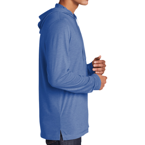 Sport Tek PosiCharge ® Tri Blend Wicking Long Sleeve Hoodie, True Royal Heather, Right Sleeve view