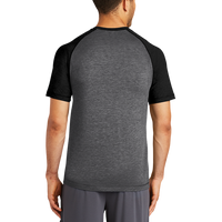 Sport Tek PosiCharge ® Tri Blend Wicking Raglan Tee, Black Triad Solid / Dark Grey Heather, Back view
