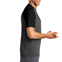 Sport Tek PosiCharge ® Tri Blend Wicking Raglan Tee, Black Triad Solid / Dark Grey Heather, Right Sleeve view