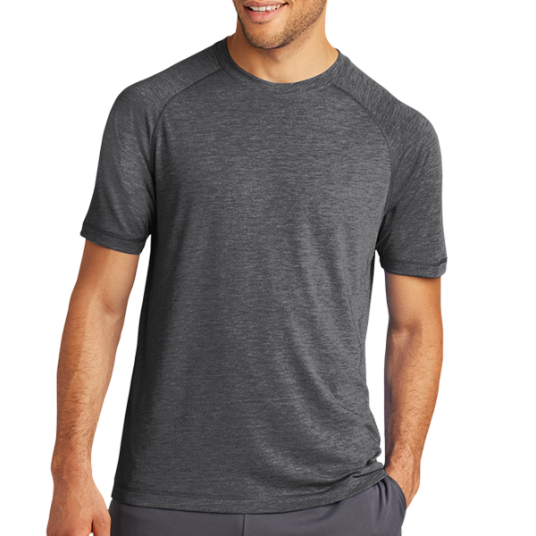 Sport Tek PosiCharge ® Tri Blend Wicking Raglan Tee, Dark Grey Heather / Dark Grey Heather, Front view