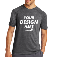 Sport Tek PosiCharge ® Tri Blend Wicking Raglan Tee, Dark Grey Heather / Dark Grey Heather, Front view, Mockup