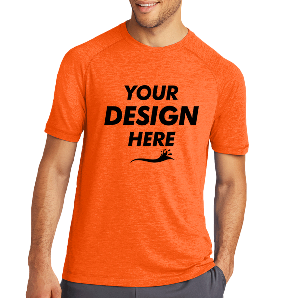Sport Tek PosiCharge ® Tri Blend Wicking Raglan Tee, Deep Orange Heather / Deep Orange Heather, Front view, Mockup