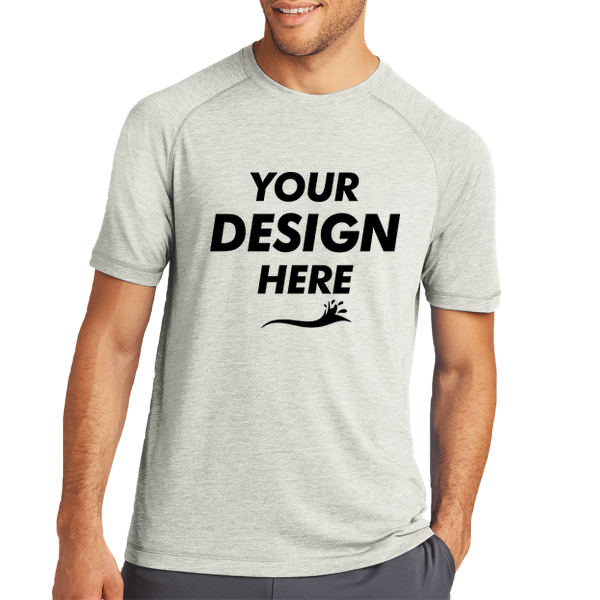 Sport Tek PosiCharge ® Tri Blend Wicking Raglan Tee, Light Grey Heather / Light Grey Heather, Front view, Mockup