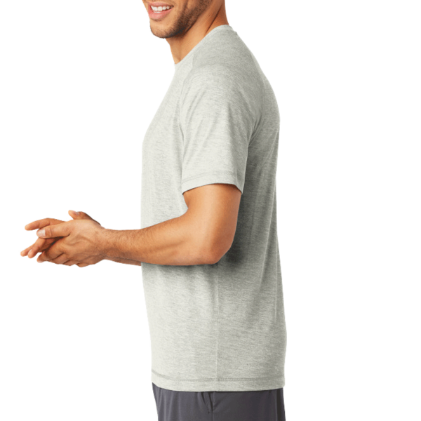 Sport Tek PosiCharge ® Tri Blend Wicking Raglan Tee, Light Grey Heather / Light Grey Heather, Left Sleeve view