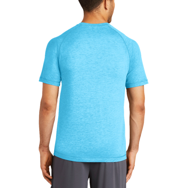 Sport Tek PosiCharge ® Tri Blend Wicking Raglan Tee, Pond Blue Heather / Pond Blue Heather, Back view