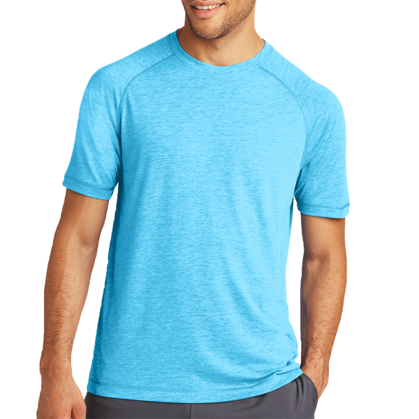 Sport Tek PosiCharge ® Tri Blend Wicking Raglan Tee, Pond Blue Heather / Pond Blue Heather, Front view