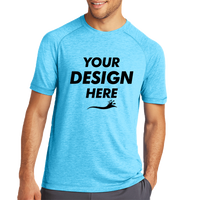 Sport Tek PosiCharge ® Tri Blend Wicking Raglan Tee, Pond Blue Heather / Pond Blue Heather, Front view, Mockup