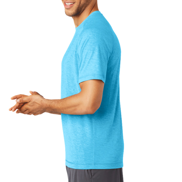 Sport Tek PosiCharge ® Tri Blend Wicking Raglan Tee, Pond Blue Heather / Pond Blue Heather, Left Sleeve view