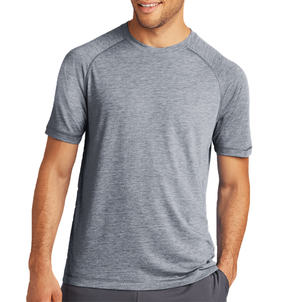 Sport Tek PosiCharge ® Tri Blend Wicking Raglan Tee, True Navy Heather / True Navy Heather, Front view