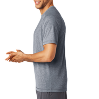 Sport Tek PosiCharge ® Tri Blend Wicking Raglan Tee, True Navy Heather / True Navy Heather, Left Sleeve view