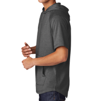 Sport Tek PosiCharge ® Tri Blend Wicking Short Sleeve Hoodie, Dark Grey Heather, Left Sleeve view