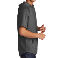 Sport Tek PosiCharge ® Tri Blend Wicking Short Sleeve Hoodie, Dark Grey Heather, Right Sleeve view