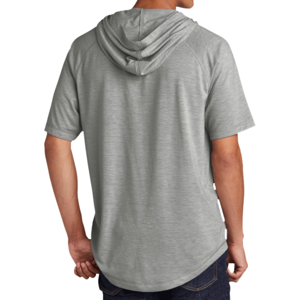 Sport Tek PosiCharge ® Tri Blend Wicking Short Sleeve Hoodie, Light Grey Heather, Back view