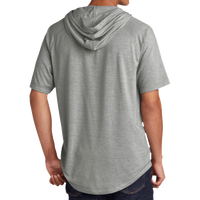 Sport Tek PosiCharge ® Tri Blend Wicking Short Sleeve Hoodie, Light Grey Heather, Back view