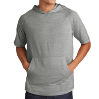 Sport Tek PosiCharge ® Tri Blend Wicking Short Sleeve Hoodie, Light Grey Heather, Front view