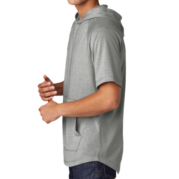 Sport Tek PosiCharge ® Tri Blend Wicking Short Sleeve Hoodie, Light Grey Heather, Left Sleeve view