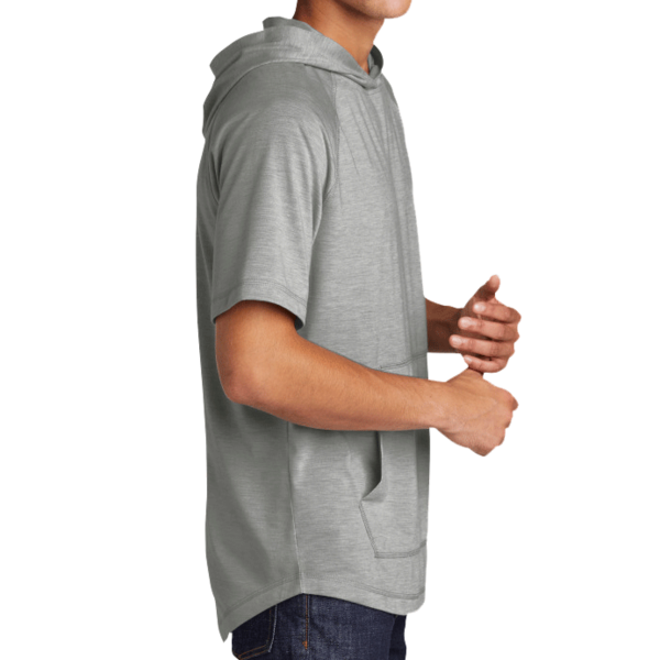 Sport Tek PosiCharge ® Tri Blend Wicking Short Sleeve Hoodie, Light Grey Heather, Right Sleeve view
