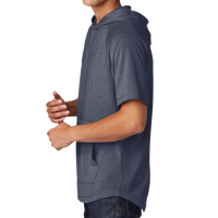 Sport Tek PosiCharge ® Tri Blend Wicking Short Sleeve Hoodie, True Navy Heather, Left Sleeve view