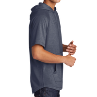 Sport Tek PosiCharge ® Tri Blend Wicking Short Sleeve Hoodie, True Navy Heather, Right Sleeve view