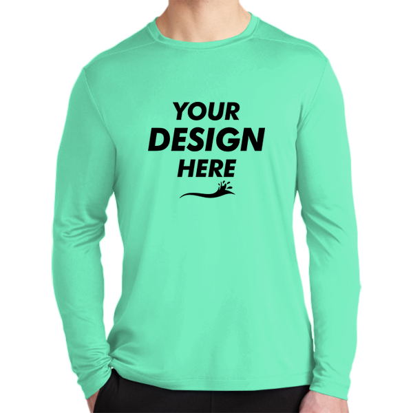 Sport Tek Posi UV ® Pro Long Sleeve Tee, Bright Seafoam, Front view, Mockup