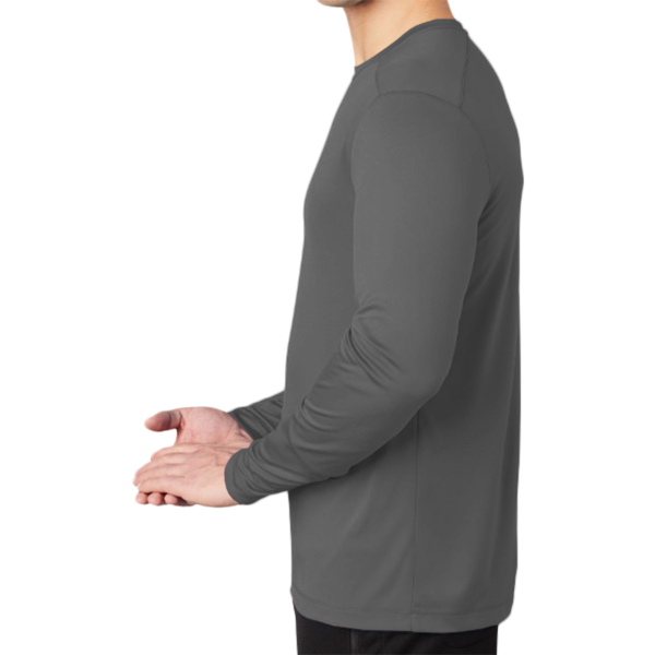 Sport Tek Posi UV ® Pro Long Sleeve Tee, Dark Smoke Grey, Left Sleeve view