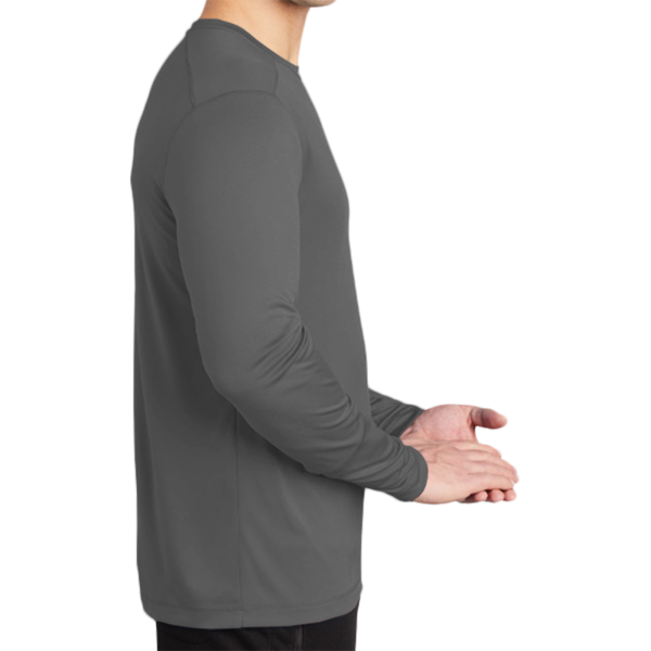 Sport Tek Posi UV ® Pro Long Sleeve Tee, Dark Smoke Grey, Right Sleeve view