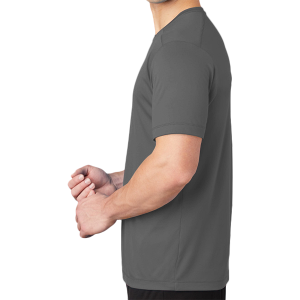 Sport Tek Posi UV ® Pro Tee, Dark Smoke Grey, Left Sleeve view