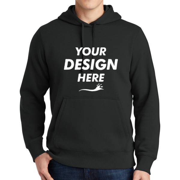 Sport Tek Pullover Hooded Sweatshirt, Black, Front view, Mockup