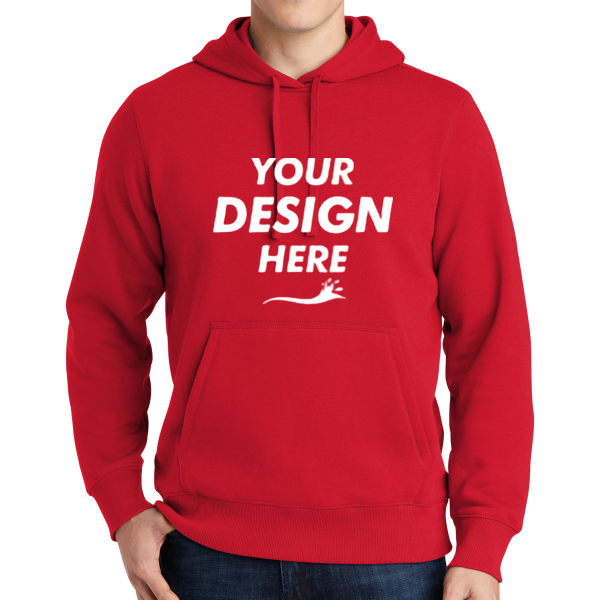 Sport Tek Pullover Hooded Sweatshirt, True Red, Front view, Mockup