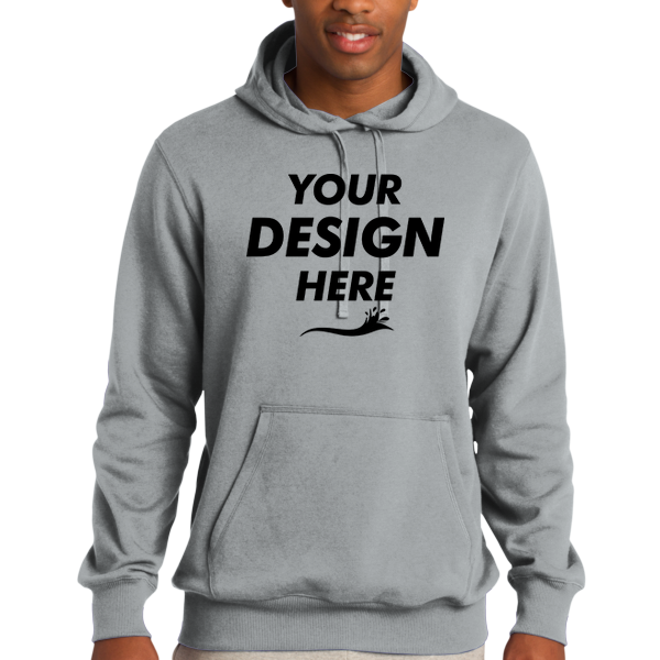Sport Tek Tall Pullover Hooded Sweatshirt, Athletic Heather, Front view, Mockup