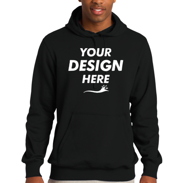 Sport Tek Tall Pullover Hooded Sweatshirt, Black, Front view, Mockup